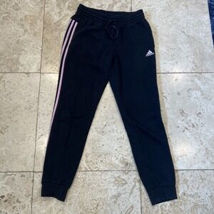 Women's Adidas Joggers Pants Black & Pink Size M Elastic Waist Drawstring
